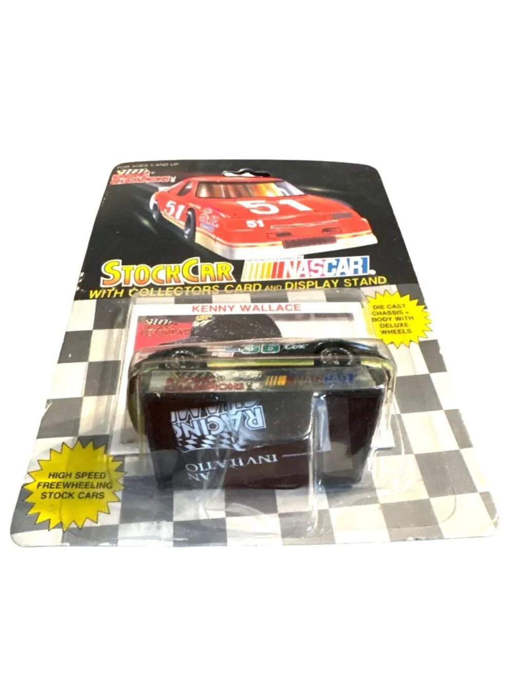 Die Cast Racing Champions NASCAR Stock Car Kenny Wallace Collectors Card Stand